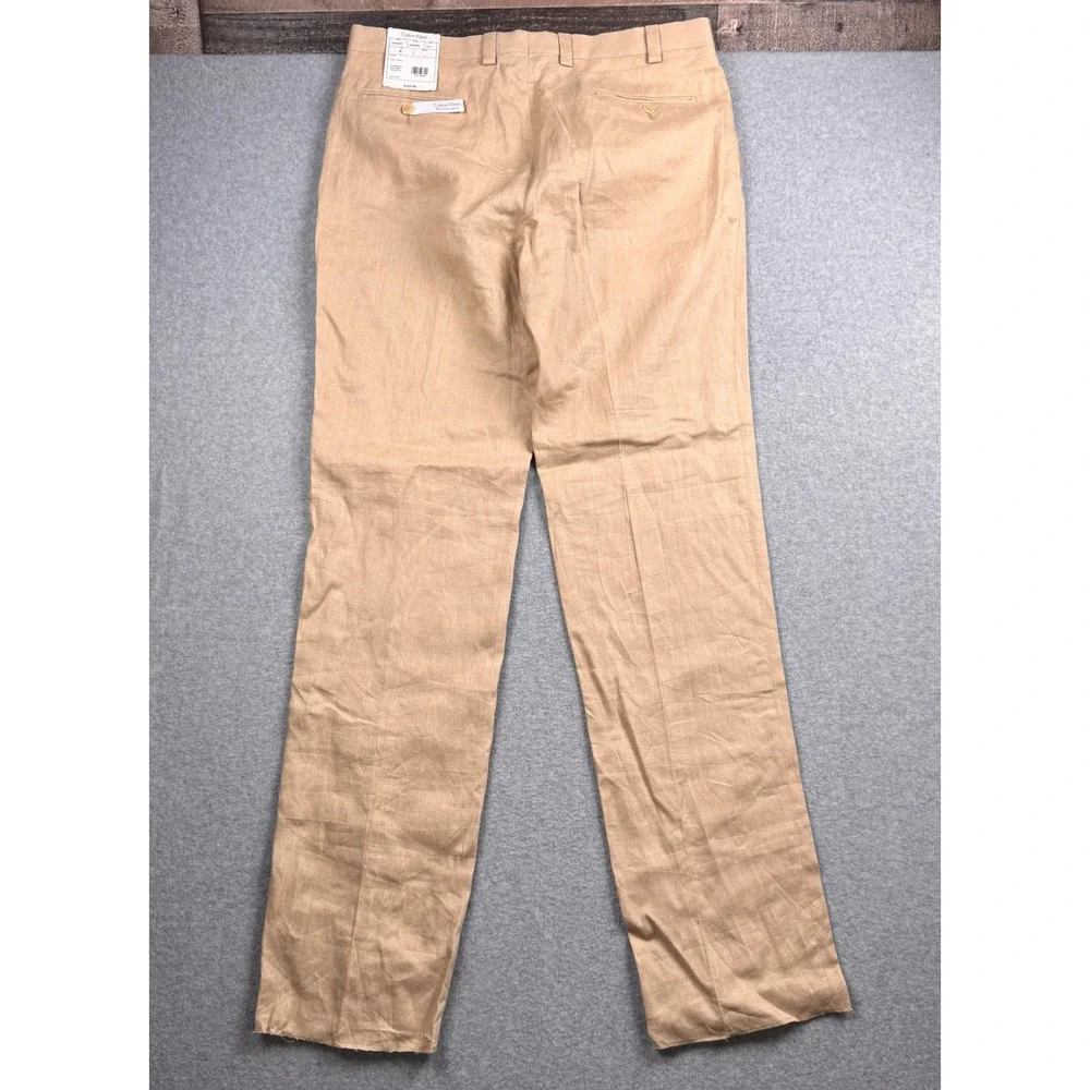 Calvin Klein Pants Mens 36 Beige 100% Linen Flat Front Suit Separate Dress NEW